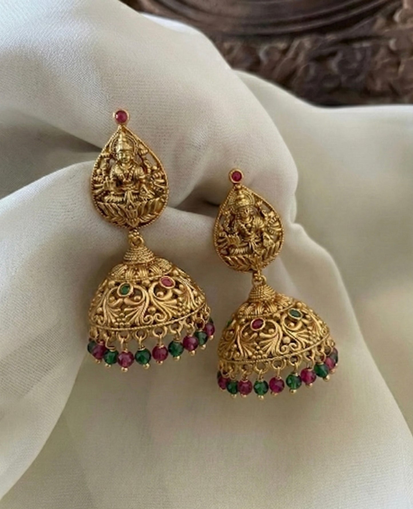 Gold-Plated Lakshmi Temple Jhumkas