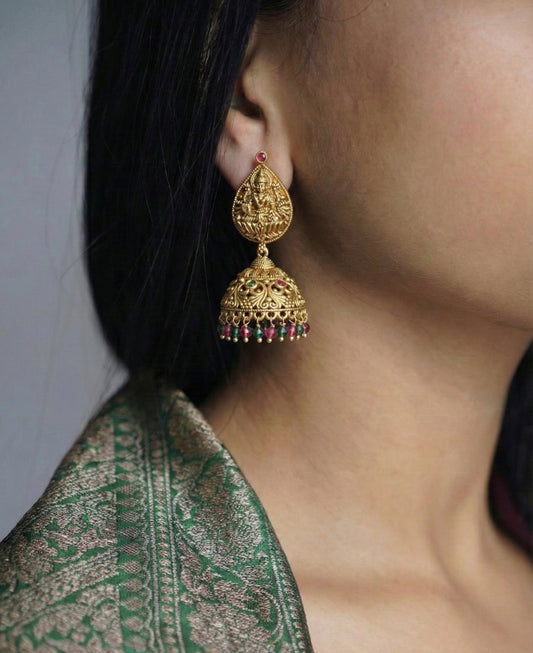 Gold-Plated Lakshmi Temple Jhumkas