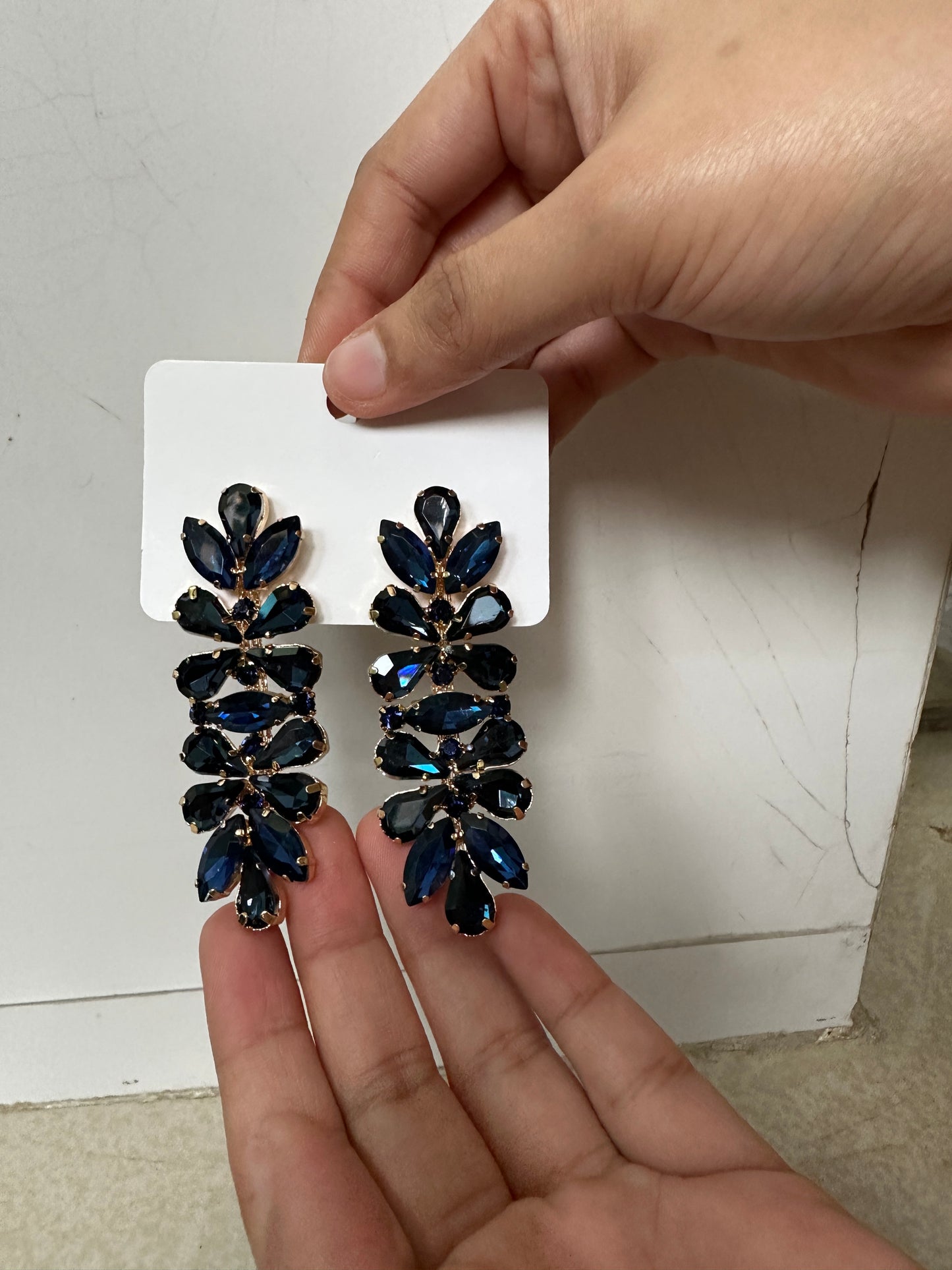 Blue Crystals Long Earrings