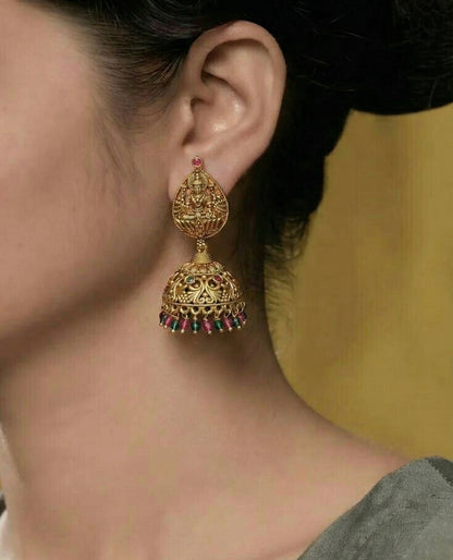 Gold-Plated Lakshmi Temple Jhumkas