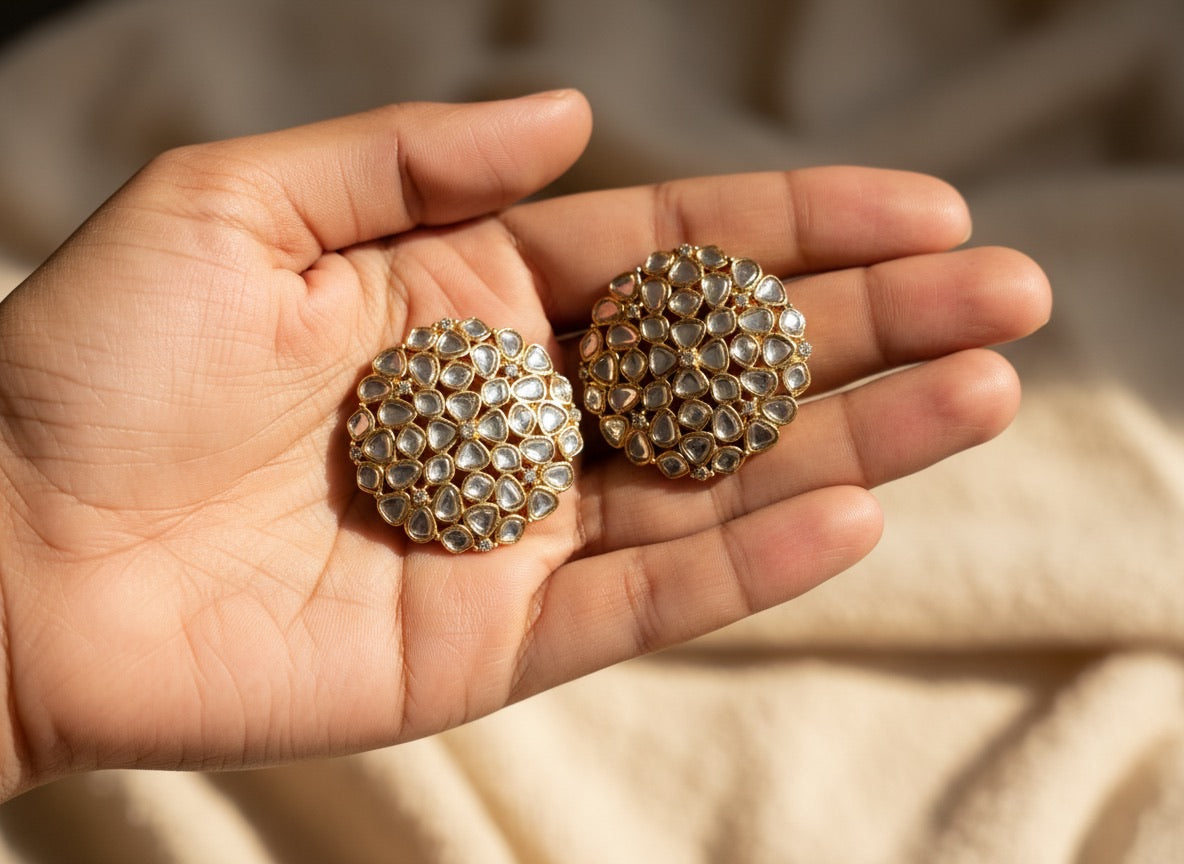 Gold plated Kundan Tops Earrings