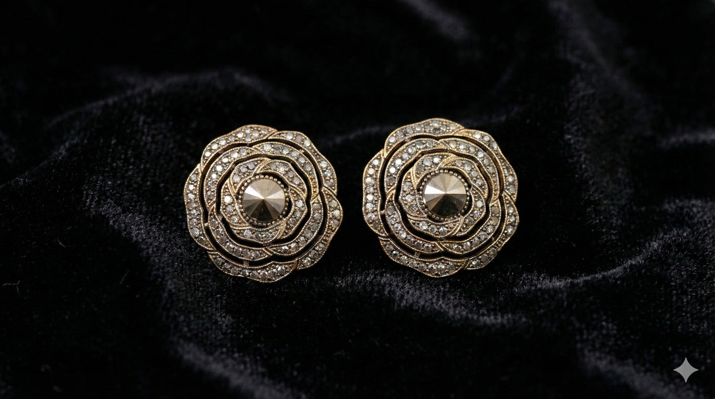 Oxidised Stud Earrings with Geometric Centre
