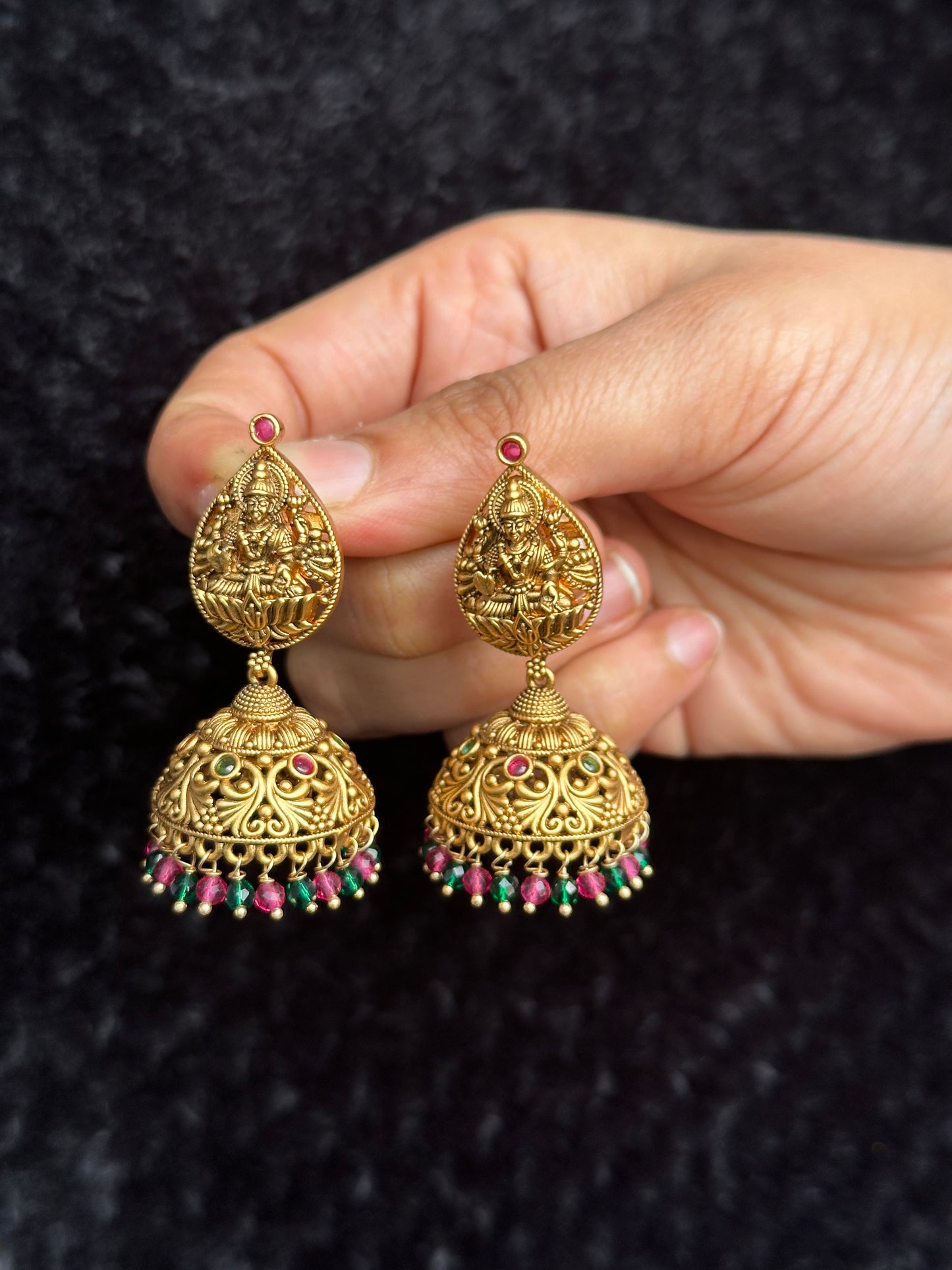 Gold-Plated Lakshmi Temple Jhumkas