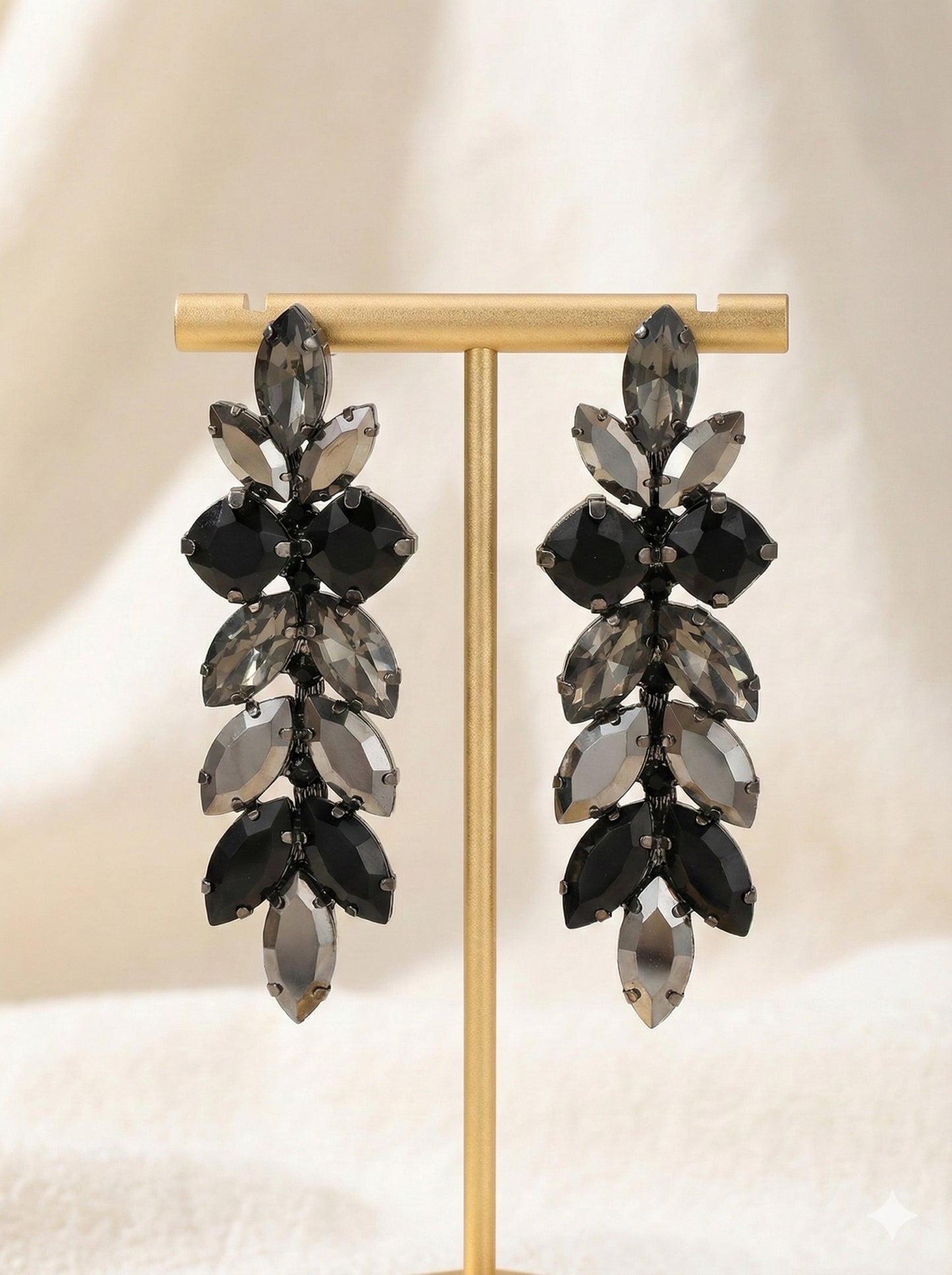Black Gray Long Crystal Earrings