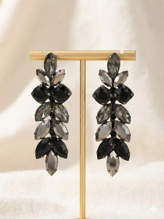 Black Gray Long Crystal Earrings