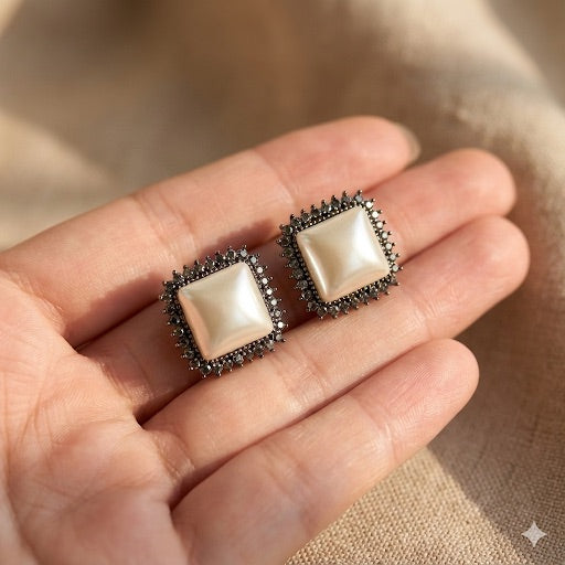 Mother of Pearl Oxidised Earrings Tops