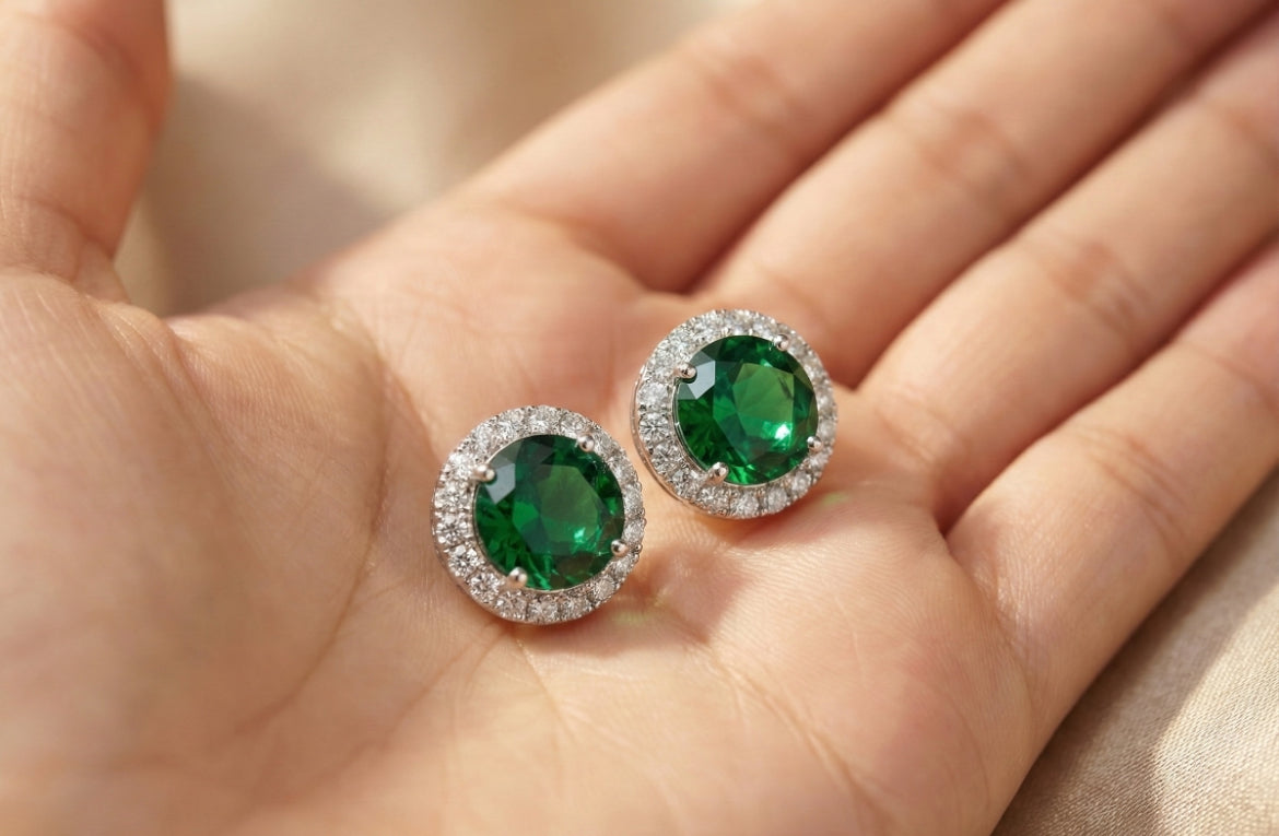 Emerald Halo Studs