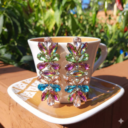 Multi colour crystals long earrings