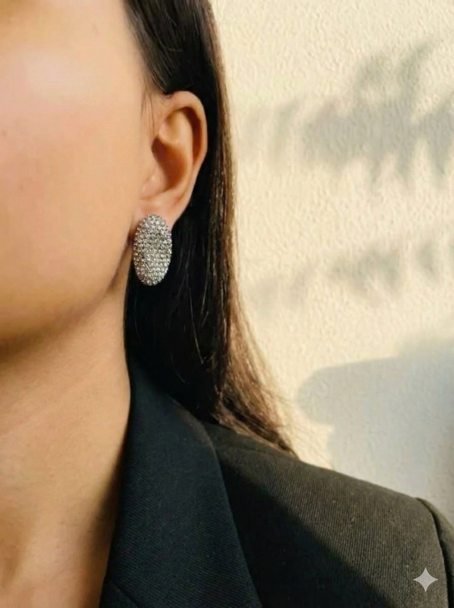Oval Shaped Gray Finish Earrings studded with small crystals