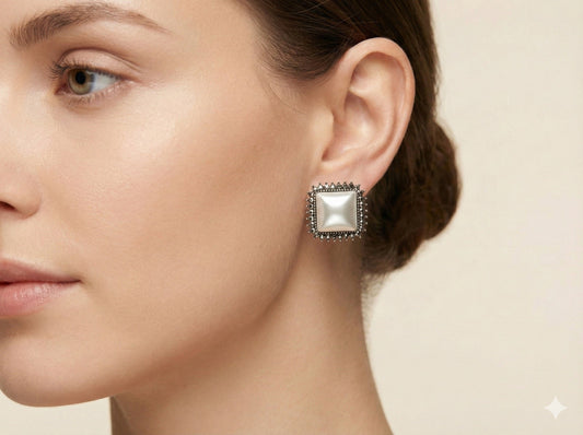 Mother of Pearl Oxidised Earrings Tops