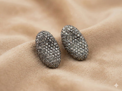 Oval Shaped Gray Finish Earrings studded with small crystals