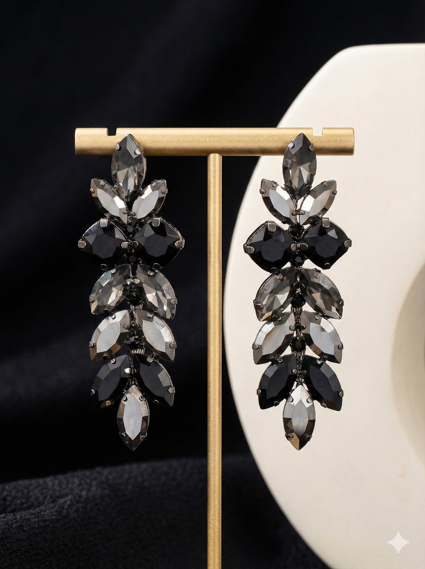 Black Gray Long Crystal Earrings