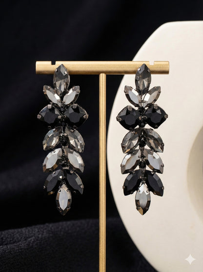 Black Gray Long Crystal Earrings