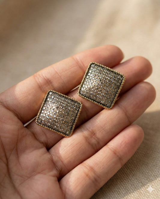 Modern Geometric Earrings with Small Crystal