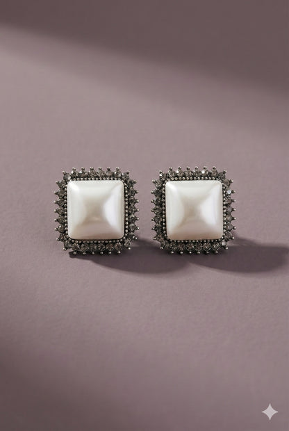 Mother of Pearl Oxidised Earrings Tops