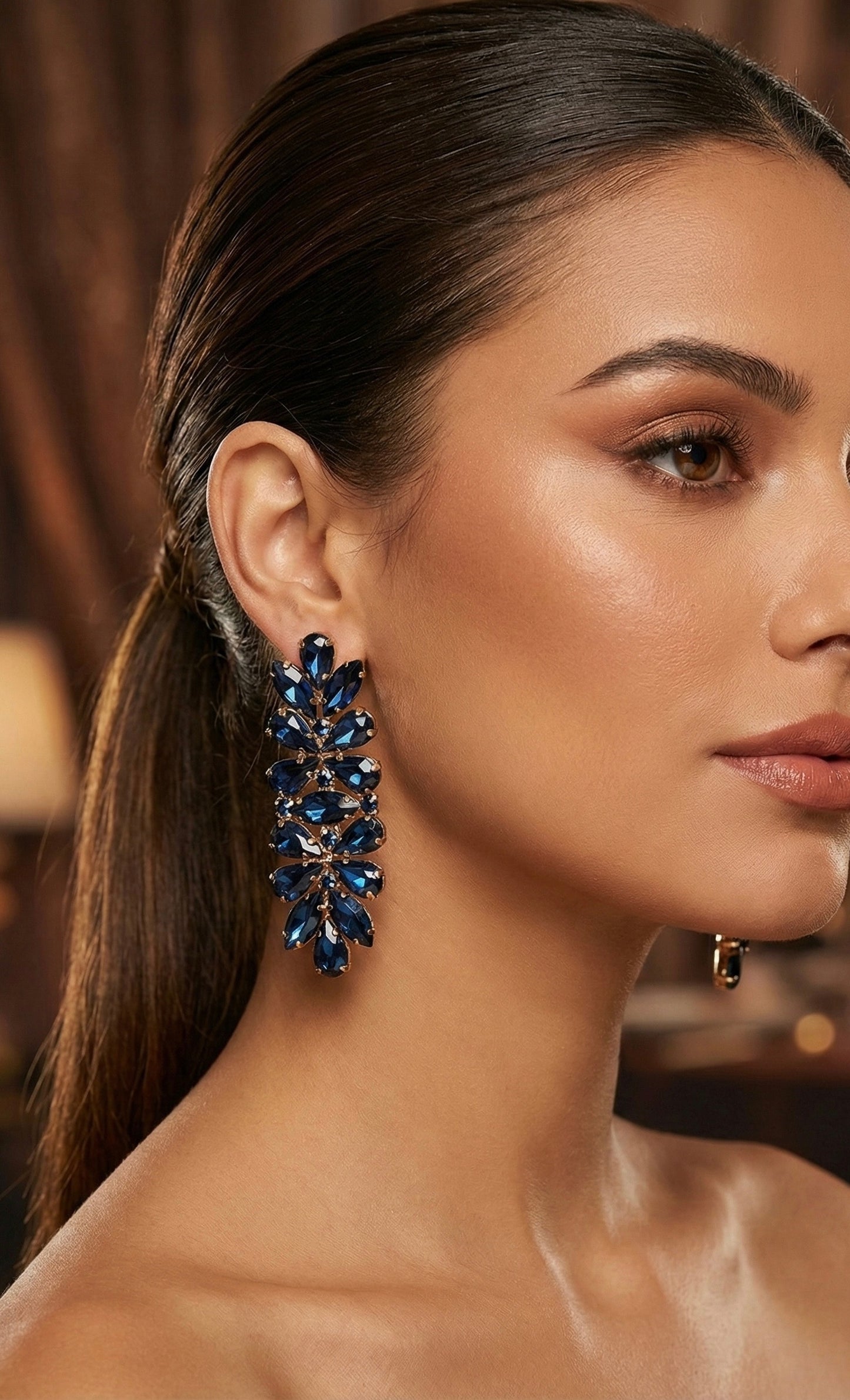 Blue Crystals Long Earrings