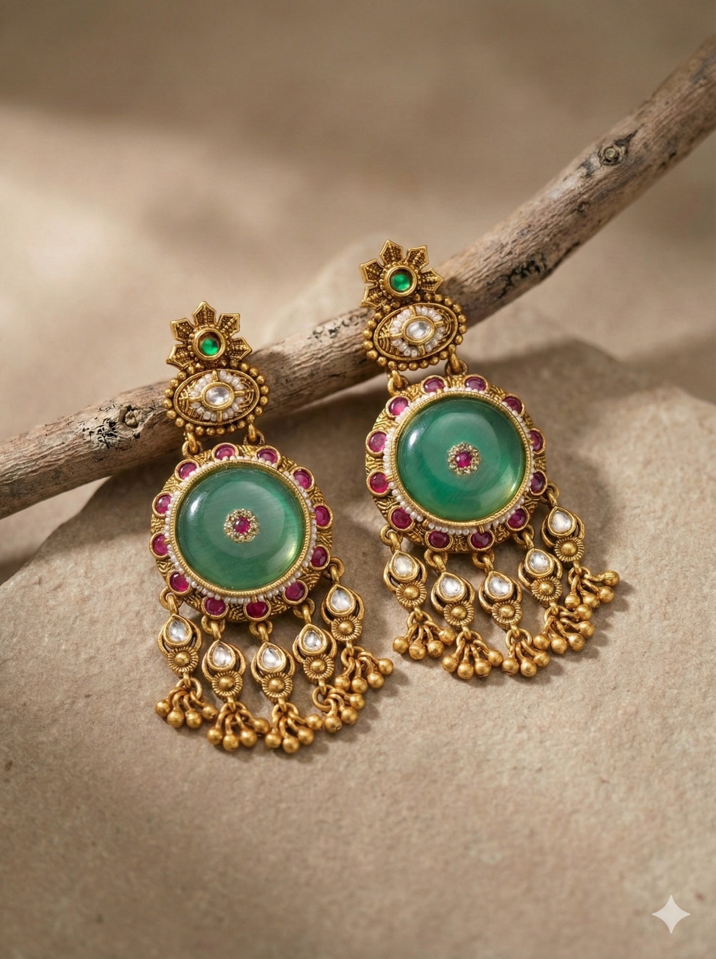 Heritage Rajwadi Earrings with Mint green stone