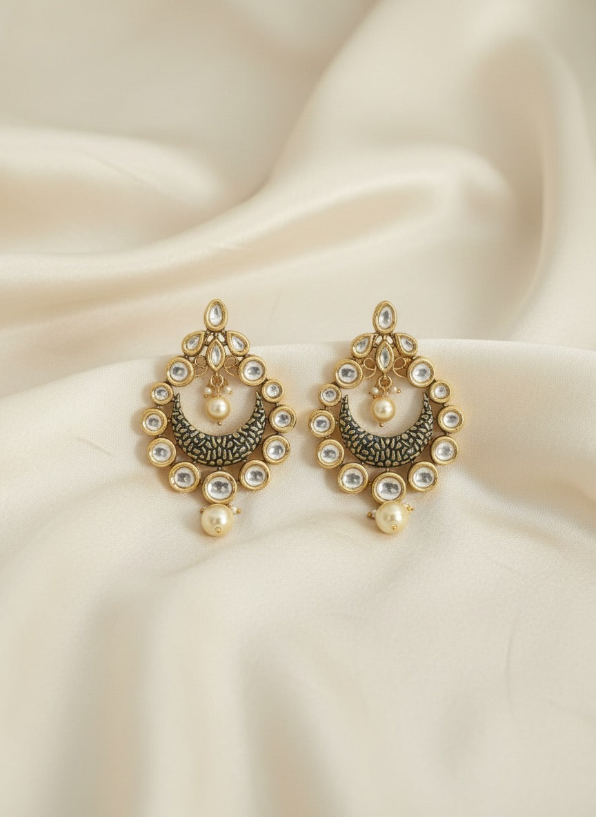 Traditional Kundan Moonshaped Earrings