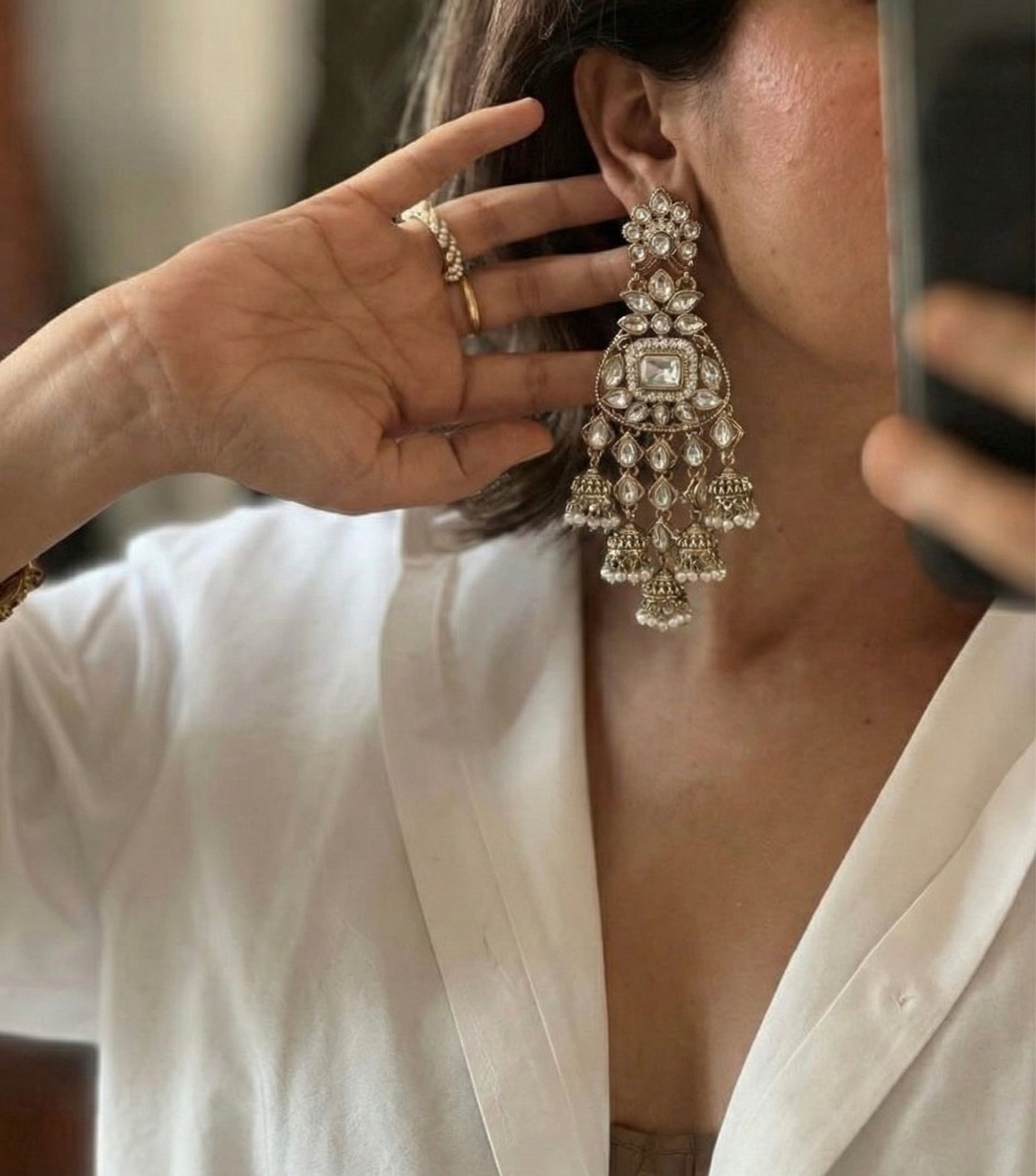 Traditional Old Plated Kundan Earrings