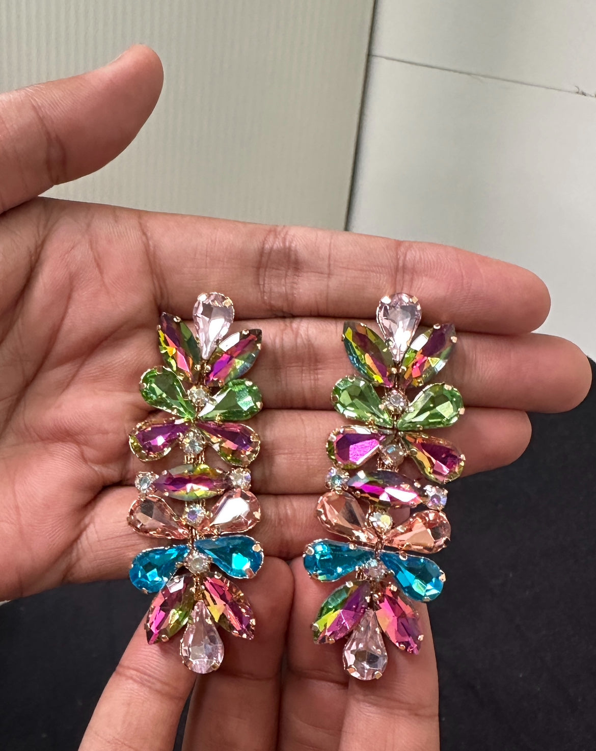 Multi colour crystals long earrings