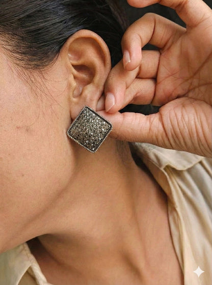 Modern Geometric Earrings with Small Crystal