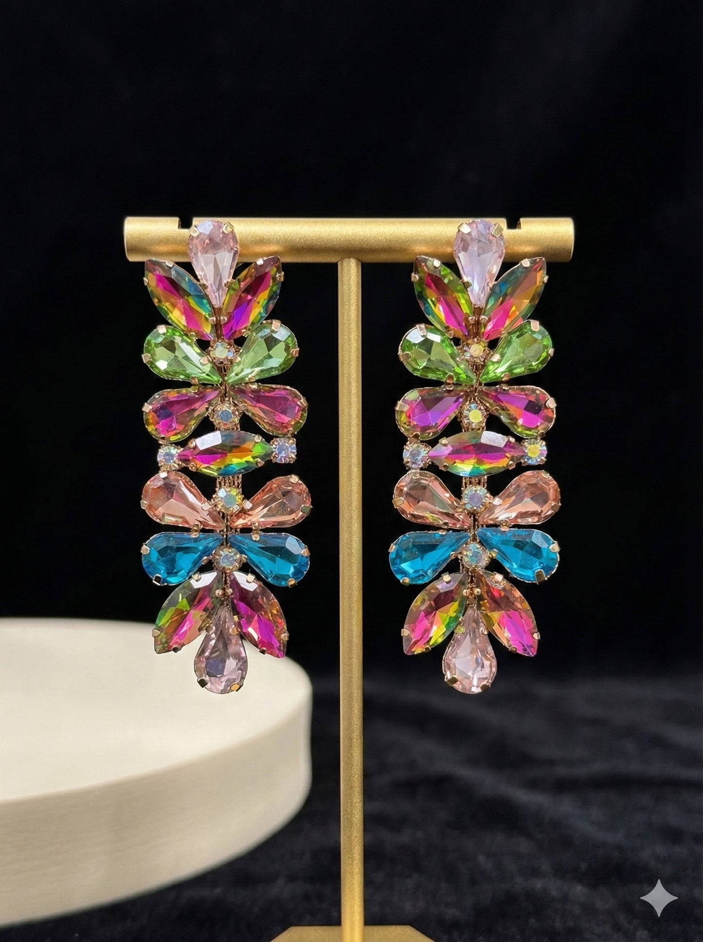 Multi colour crystals long earrings