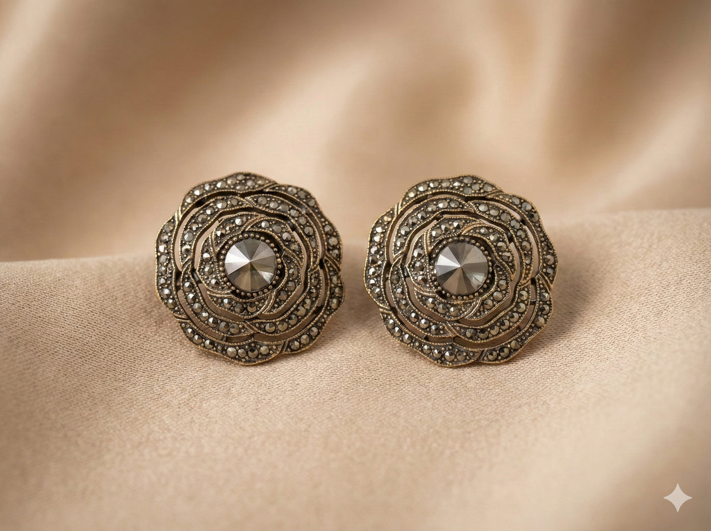Oxidised Stud Earrings with Geometric Centre